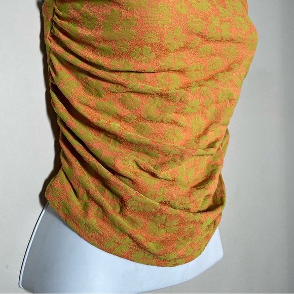 NWT Zara Asymmetric Jacquard Off the Shoulder Orange Green Floral Crop Top SZ L - Picture 7 of 11